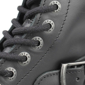 Angry Itch 14-Loch Front-Plate Leder Stiefel Schwarz